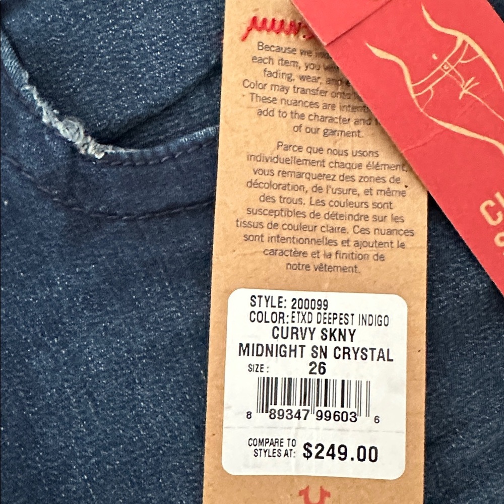 True Religion Dark Blue Skinny Jeans Womens sz 26 NWT Curvy Skinny - Picture 10 of 10